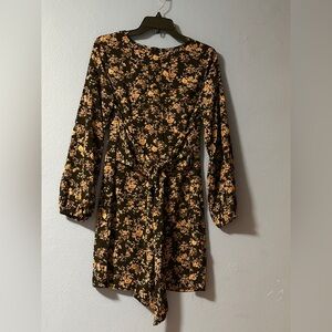 SHEIN Women’s Midi Long Sleeves Front Straps Zip Closure Floral Dress Sz M